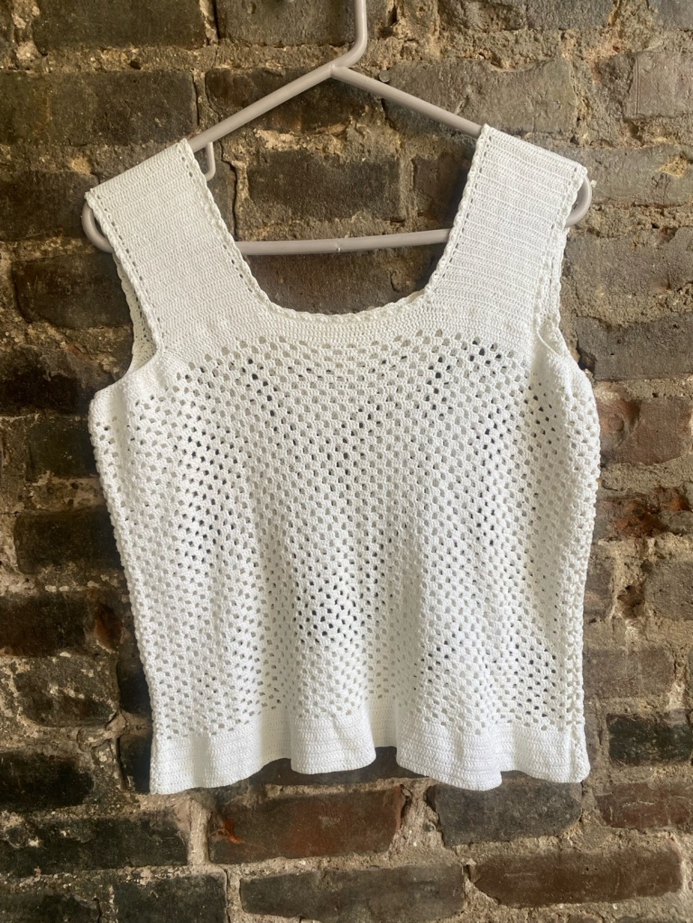 Breathable White Crochet Tank Top - Women's Knit Camisole